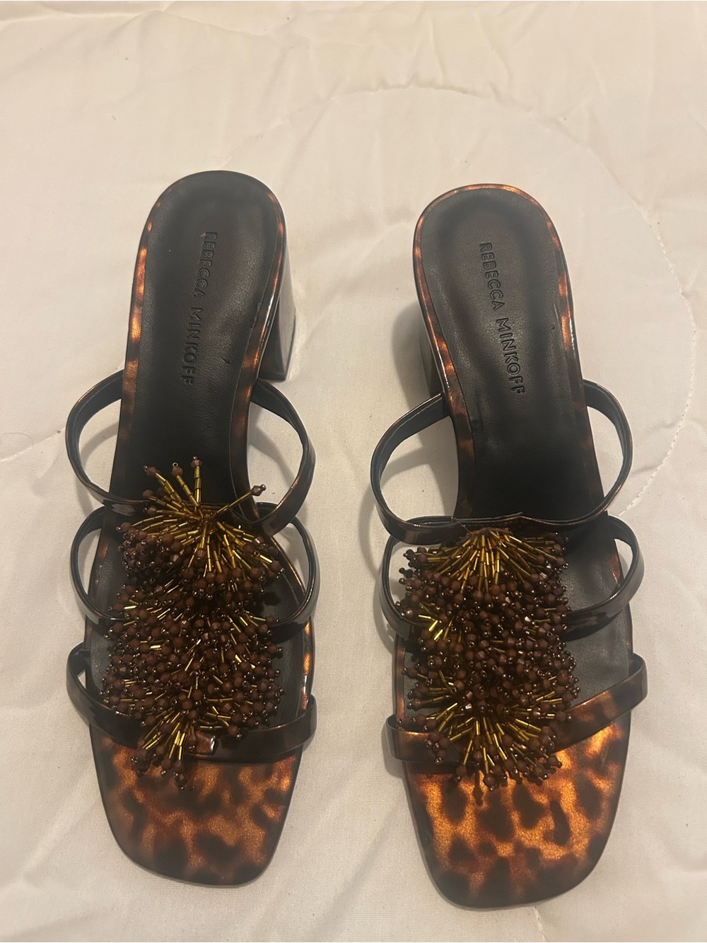 Rebecca Minkoff Tortoiseshell Brown Beaded Slide Mules